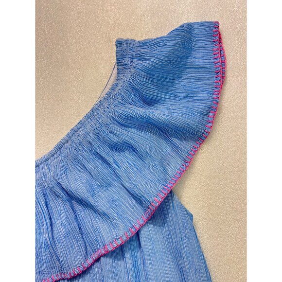 Lilly Pulitzer Blue Pink Emmeline One Shoulder Seersucker Mini Dress XS - Picture 6 of 7